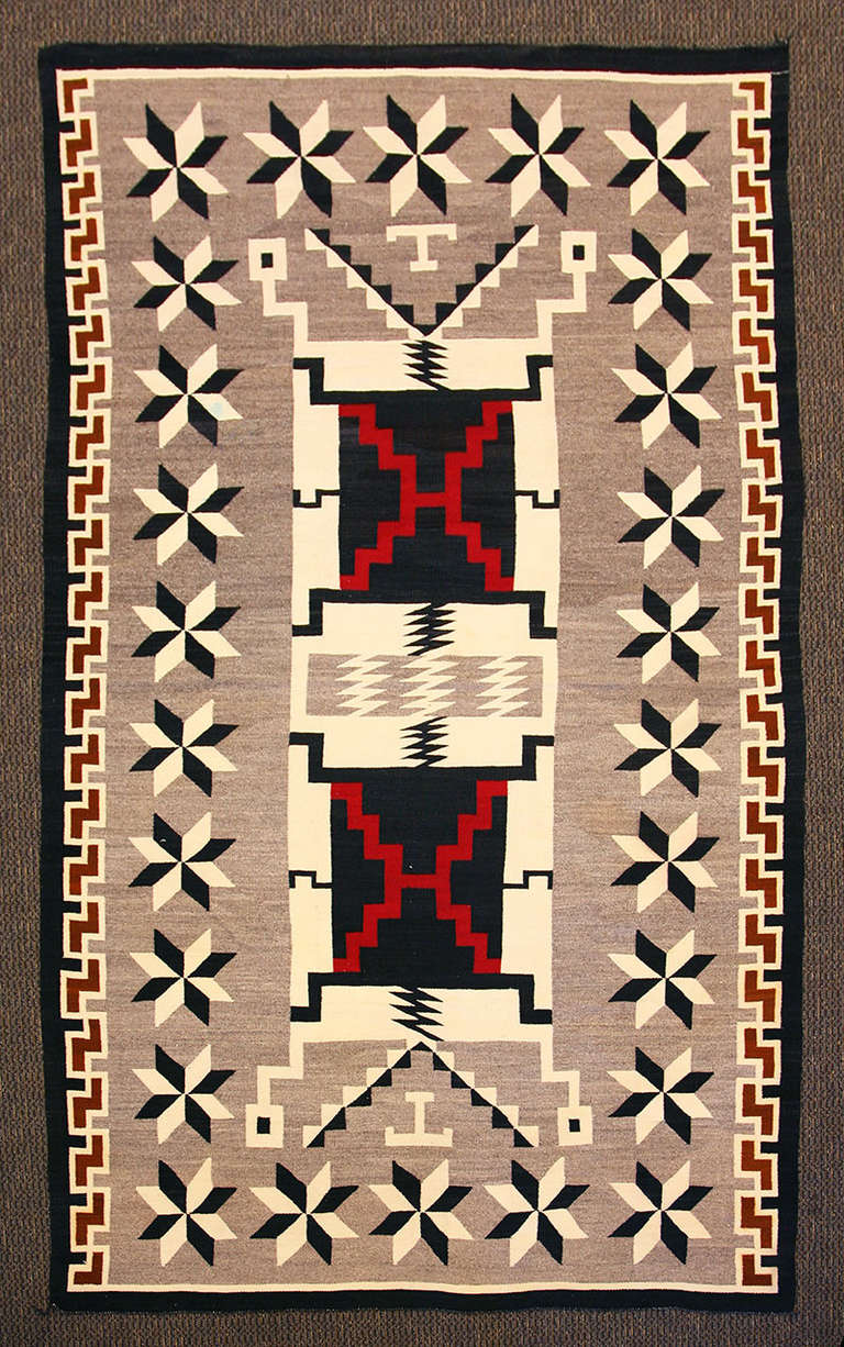 American Navajo Crystal Storm Pattern Rug with Valero Stars For Sale
