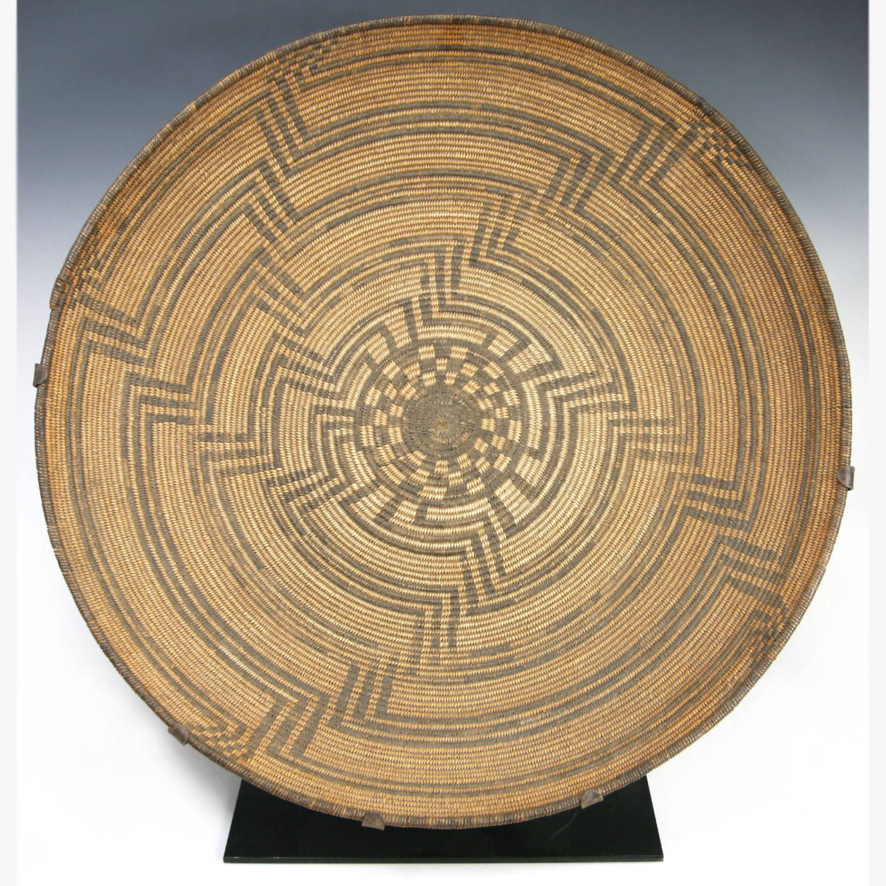 Native American Large Apache Tray with Whirlwind Design on Stand For Sale