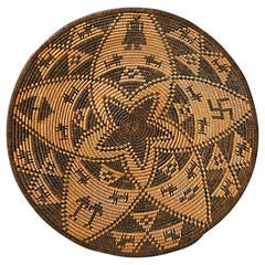 Yavapai Pictorial Basket with Whirling Log Symbol, Human Figures, and Animals