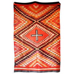 Navajo Transitional Eye Dazzler Blanket with Central Modified Spider Woman Cross