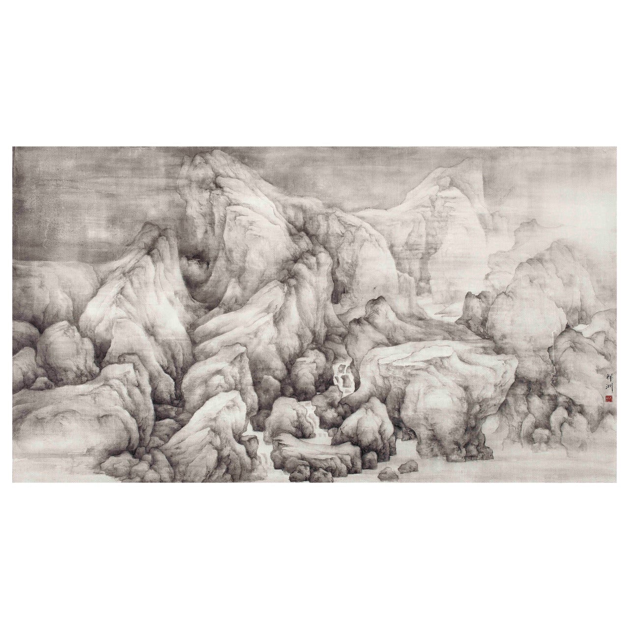 Stream and Mountain Accumulating Gems by Tai Xiangzhou, Ink on Silk, 溪山积玉