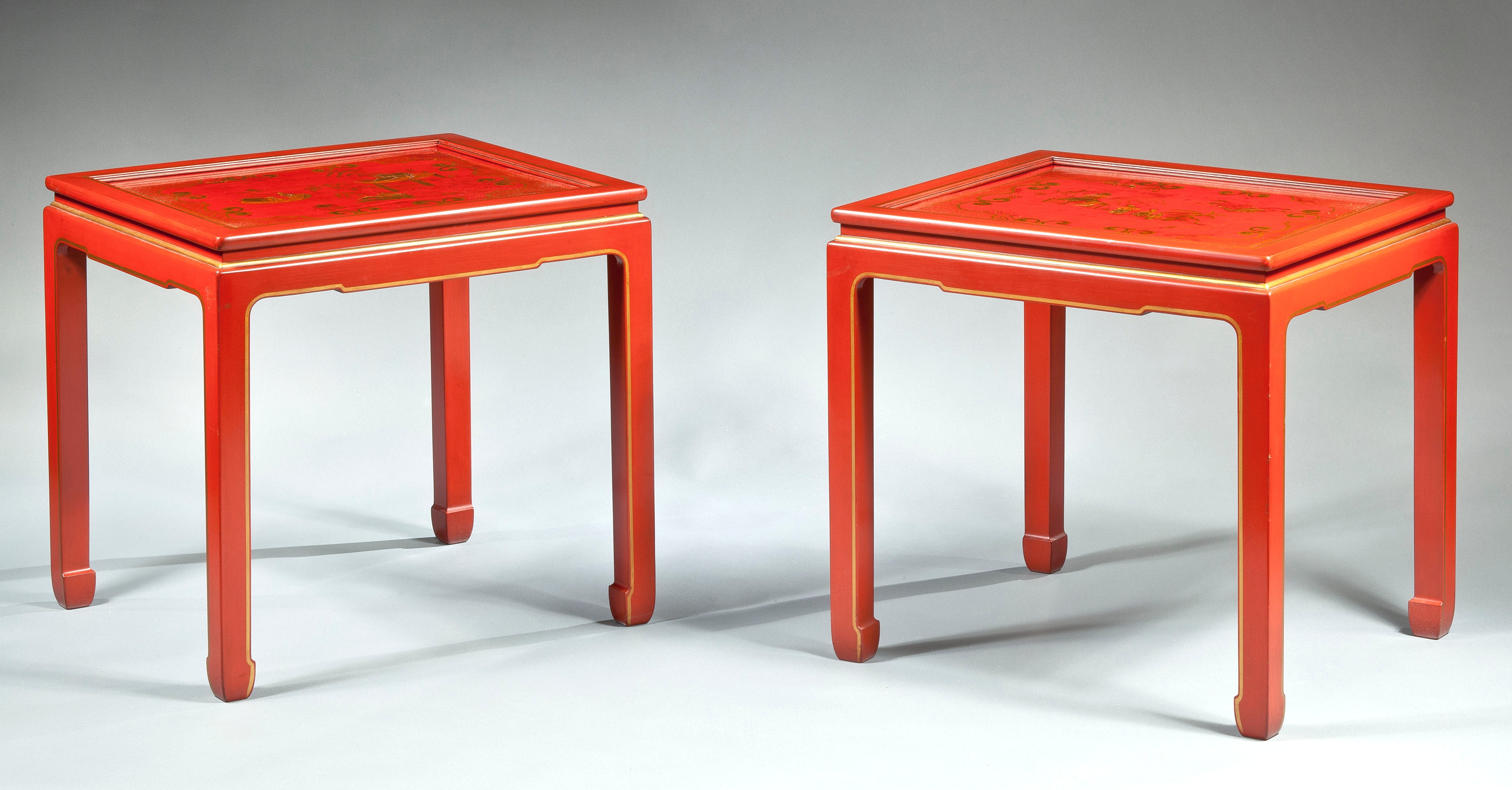 Pair of Small Red Lacquer Tables For Sale