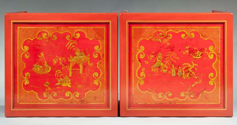 Chinese Pair of Small Red Lacquer Tables For Sale