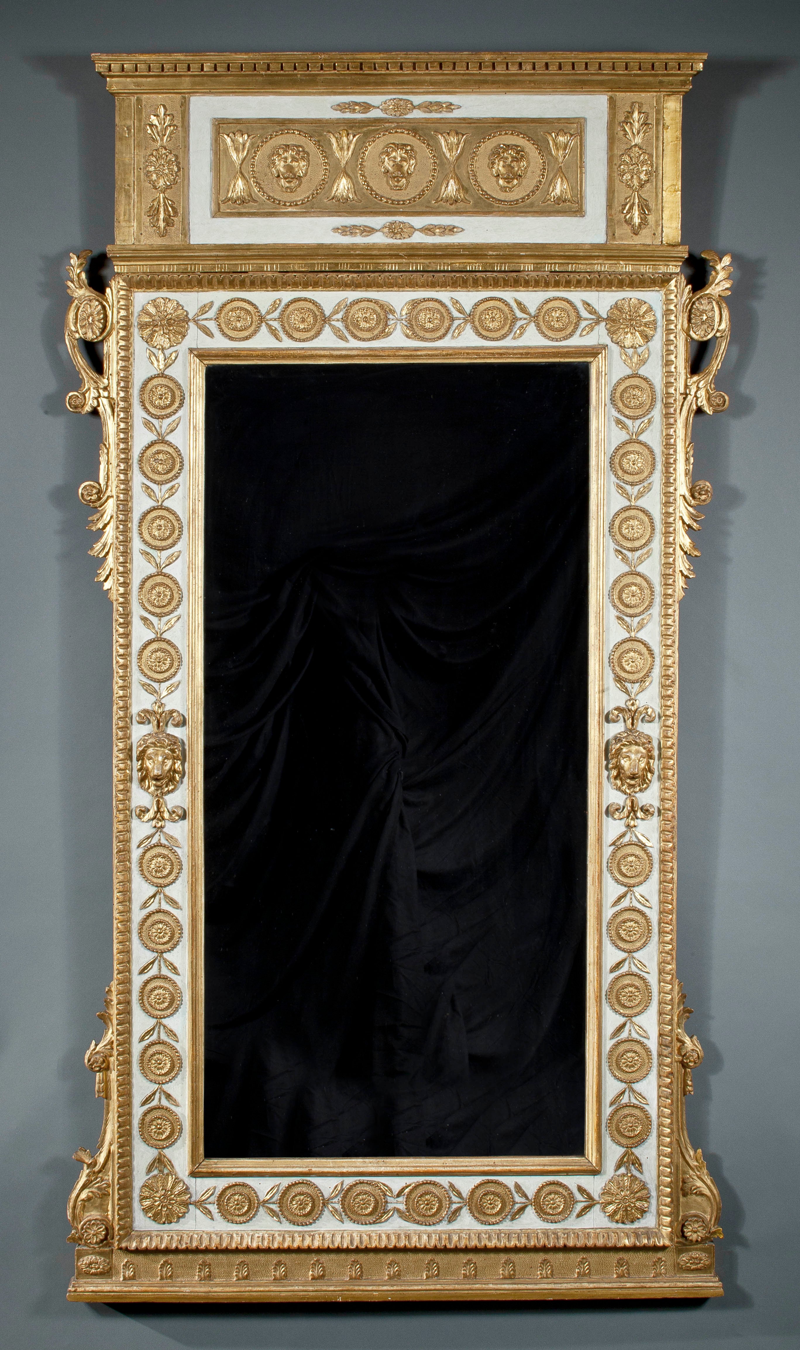 Italian Neoclassical Parcel-Gilt and Painted Mirror For Sale