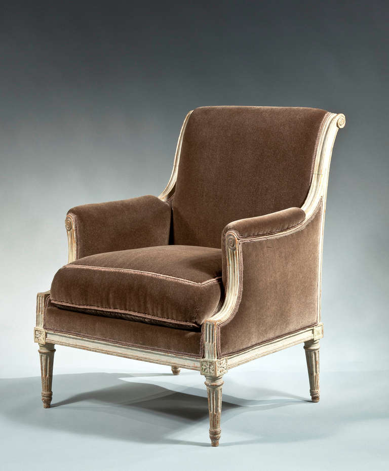 Louis XVI Grey Painted Bergere Stamped J B Lelarge