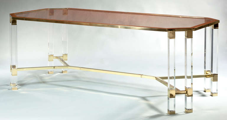 French Midcentury Lucite and Brass Dining Table