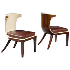 Pair of French Art Deco Mahogany and White-Painted Gondola Side Chairs