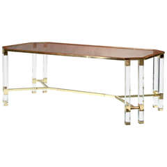 French Midcentury Lucite and Brass Dining Table