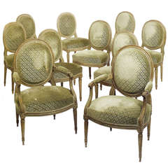 Suite of Louis XVI Painted Dining Chairs, Stamped "I. Avisse & Le Chartier"