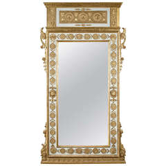 Italian Neoclassical Parcel-Gilt and Painted Mirror