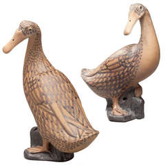 Antique Pair of Brown Figures of Ducks