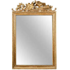 Louis XVI Giltwood Mirror with Carved Lovebird Pediment
