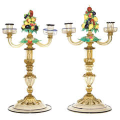 Antique Pair of Italian Glass Two-Light Candelabra