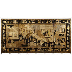 Eight-Panel Black Lacquer and Gilt Screen