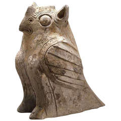 Antique Grey Pottery Figure of an Owl