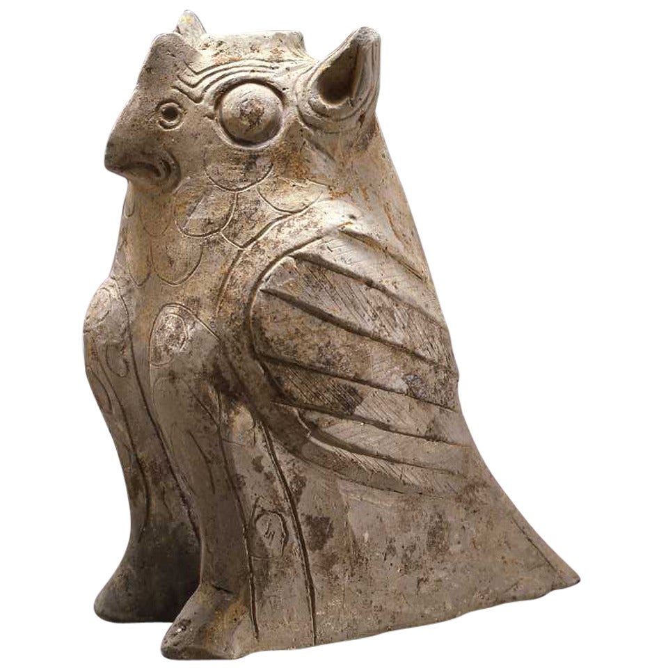 Grey Pottery Figure of an Owl For Sale