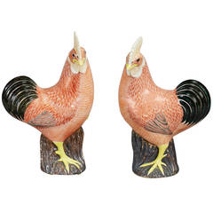 Pair of Brown and Orange Painted Roosters