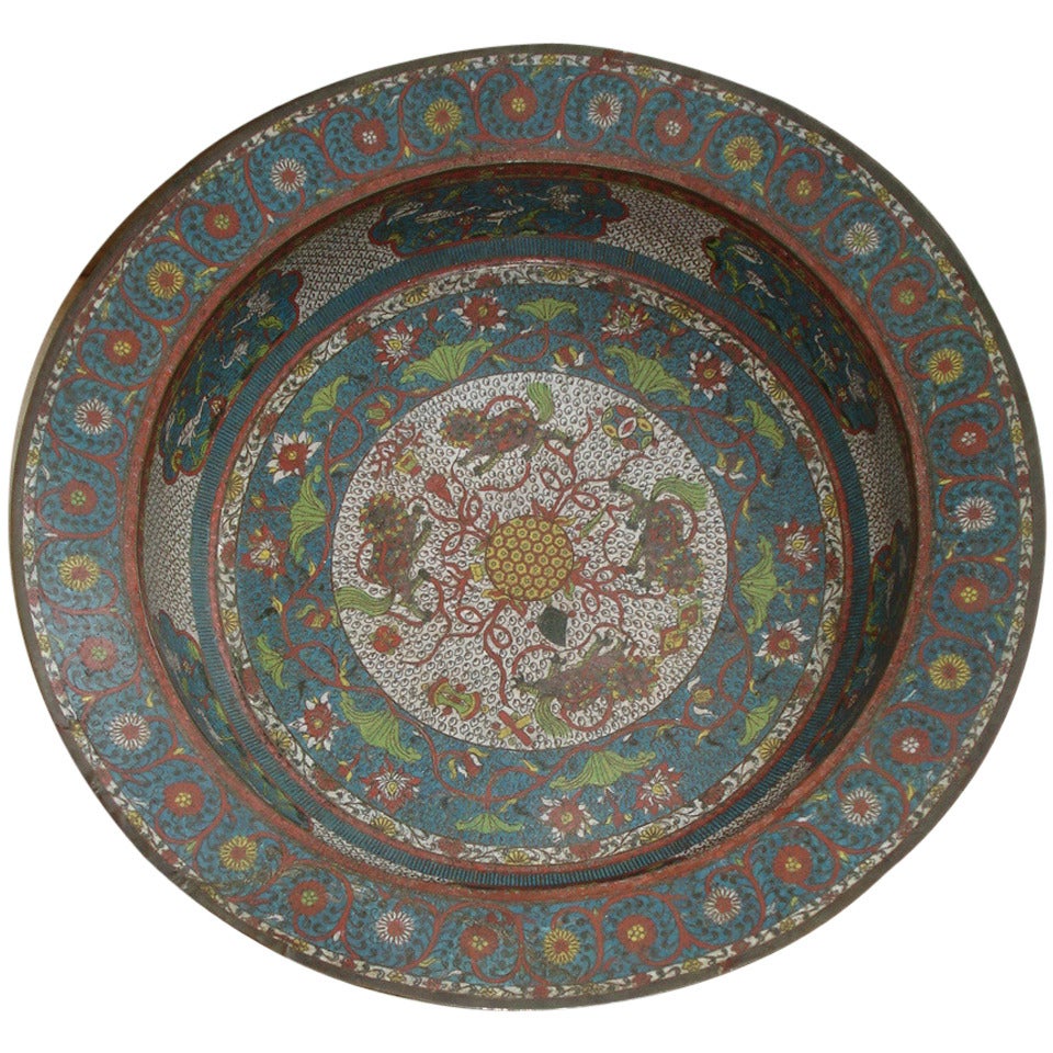 Large Cloisonne Enamel Basin For Sale