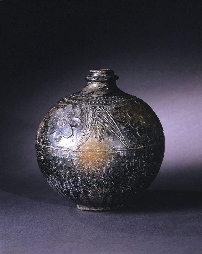 A Black Slip Ceramic Round Jar For Sale at 1stDibs