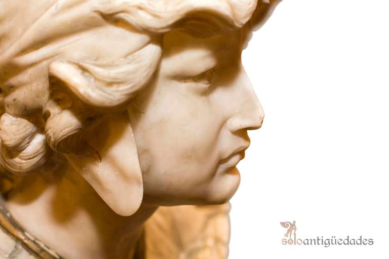 Beautiful bust of Carrara marble, mythological figure with human face and wings on the front.