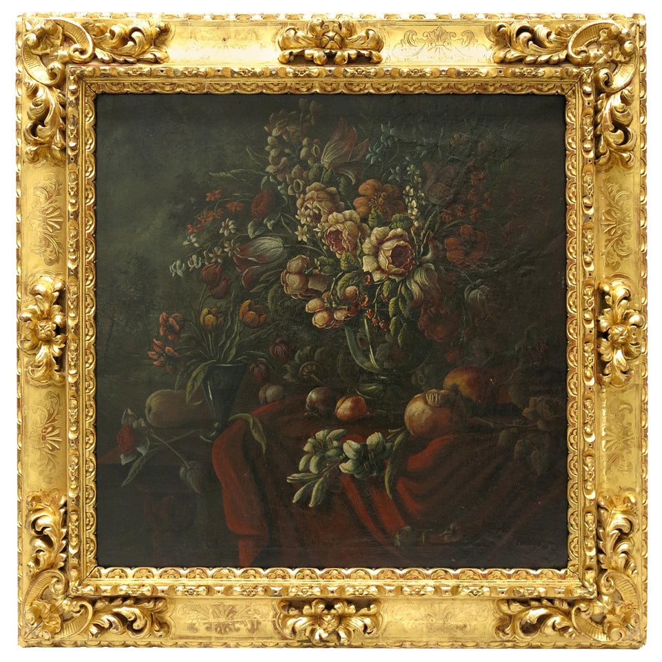 Masterful Tenebrist Floral Still Life For Sale