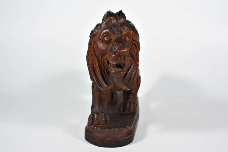 Carved Expressionistic Graved Lion, Wild and Heavy For Sale