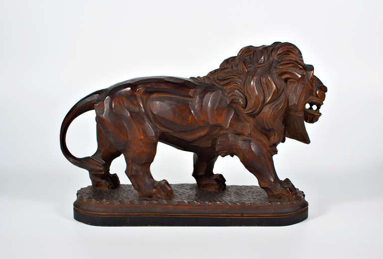 20th Century Expressionistic Graved Lion, Wild and Heavy For Sale