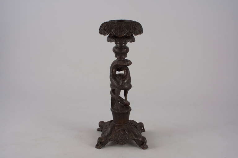 Wooden Flower Column of Exotic Historism, 19th Century