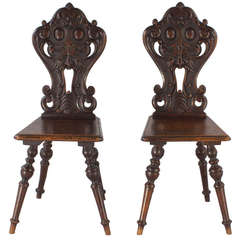 Two Wooden Cchairs, Early 19th Century, Carved Faces