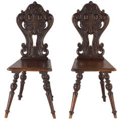 Antique Two Wooden Cchairs, Early 19th Century, Carved Faces