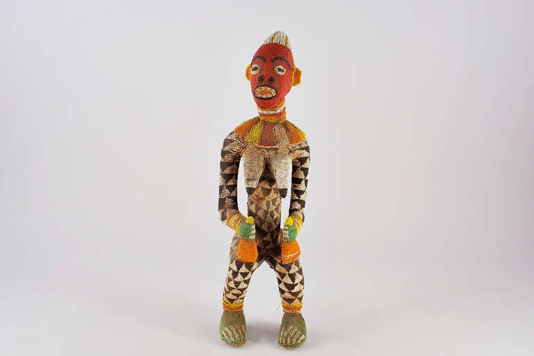 Tribal Imposingly Tall and Colourful Figure of Fertility, Roots Bangwa, Cameroon For Sale