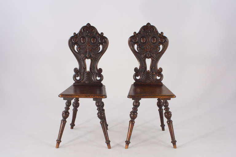 Two Wooden Cchairs, Early 19th Century, Carved Faces