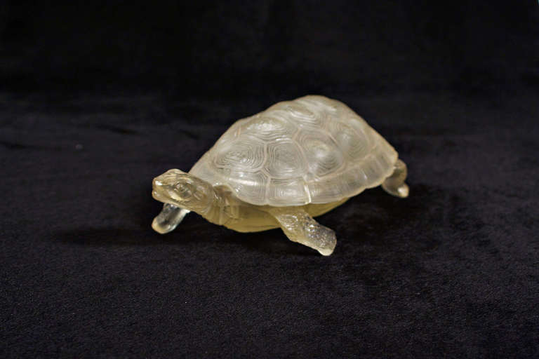 antique glass turtle with carapace cover in original size to keep jewels