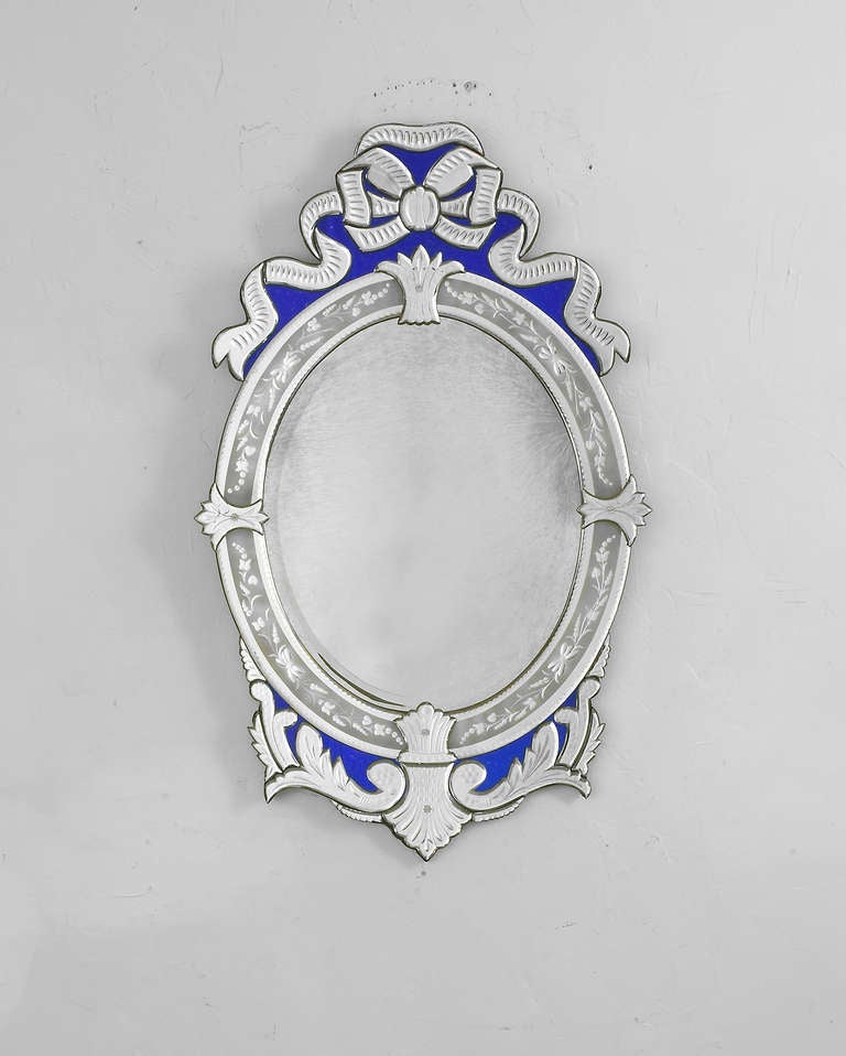 Also available in deep burgundy border quantity one,
Hand engraved and beveled with cobalt blue glass,
Center panel beveled mirror,
Three in blue ribbon border and one in burgundy ribbon border.