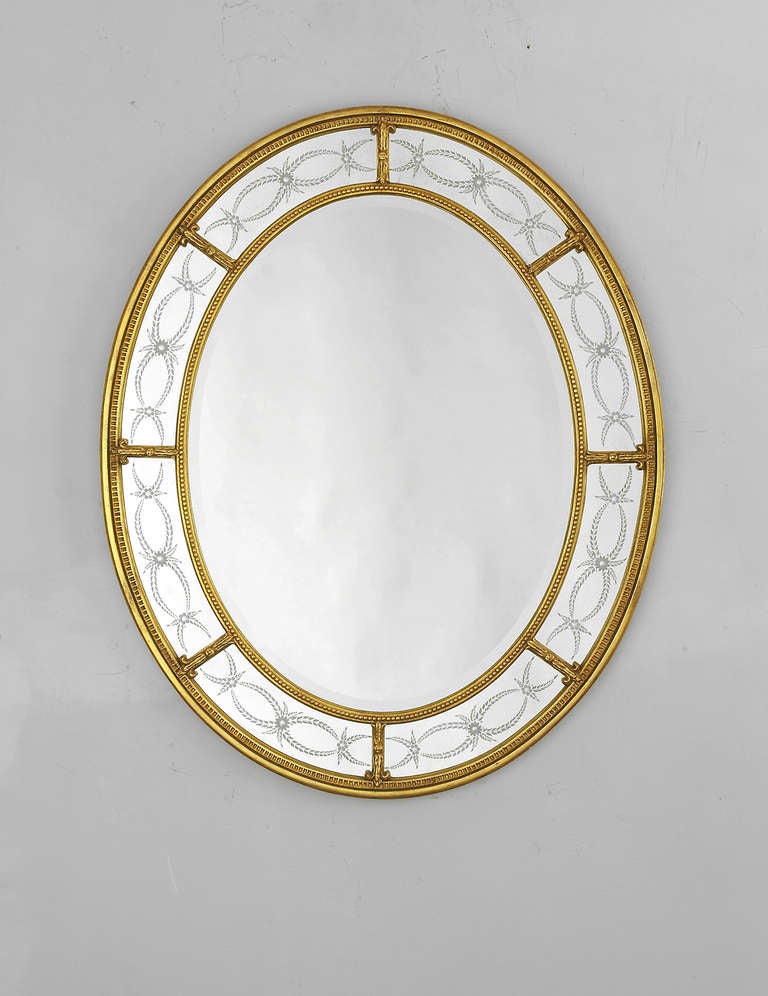 Adam Oval 22K Gold Mirror with Engraved Panels