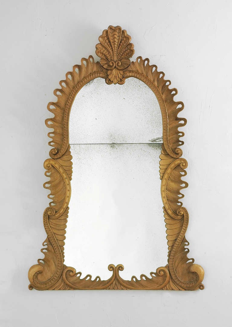 Antique Pine Art Nouveau Style Mirror