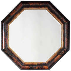 20th Century Octagonal Faux Tortoise with Black Trim Mirror