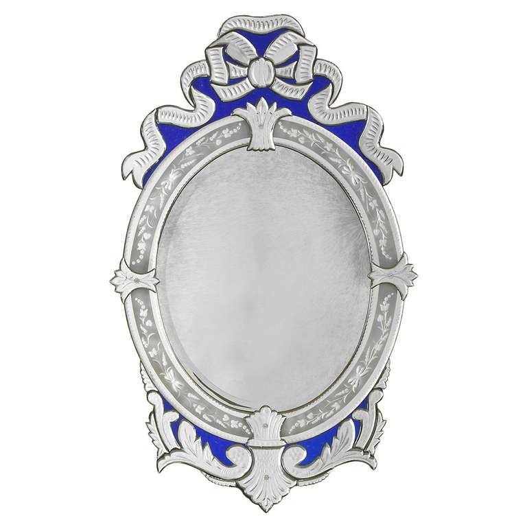 Blue Oval Ribbon Venetian Style Mirror For Sale