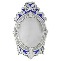 Vintage Blue Oval Ribbon Venetian Style Mirror