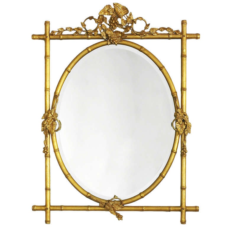 Vintage Louis Phillipe Style Bamboo Mirror with Oval Center For Sale