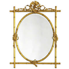 Vintage Louis Phillipe Style Bamboo Mirror with Oval Center