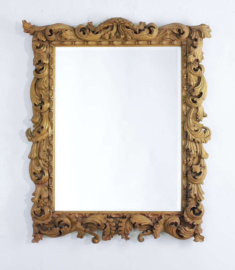 Irish Baroque pine frame with clear mirror panel.