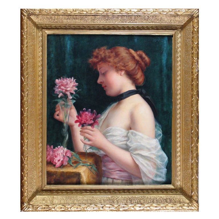 Portrait of Female by Louis Perrey, 19th Century Oil on Canvas, signed  For Sale