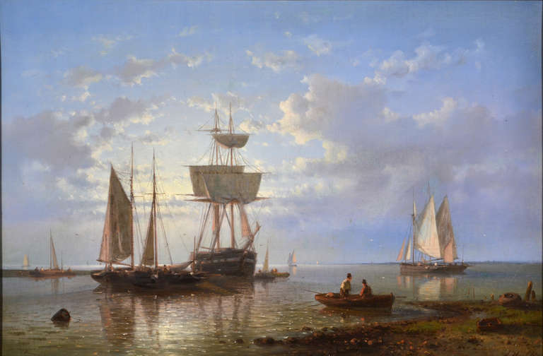 X6408

MOORED BOATS IN A CALM

ABRAHAM HULK SENIOR

1813 – 1897 Signed
Oil on canvas 12 x 18 inches
Framed size 18 ½ x 24 ¾ inches

Abraham Hulk was born in London to a family of Dutch painters, and was sent back to his parents’ native