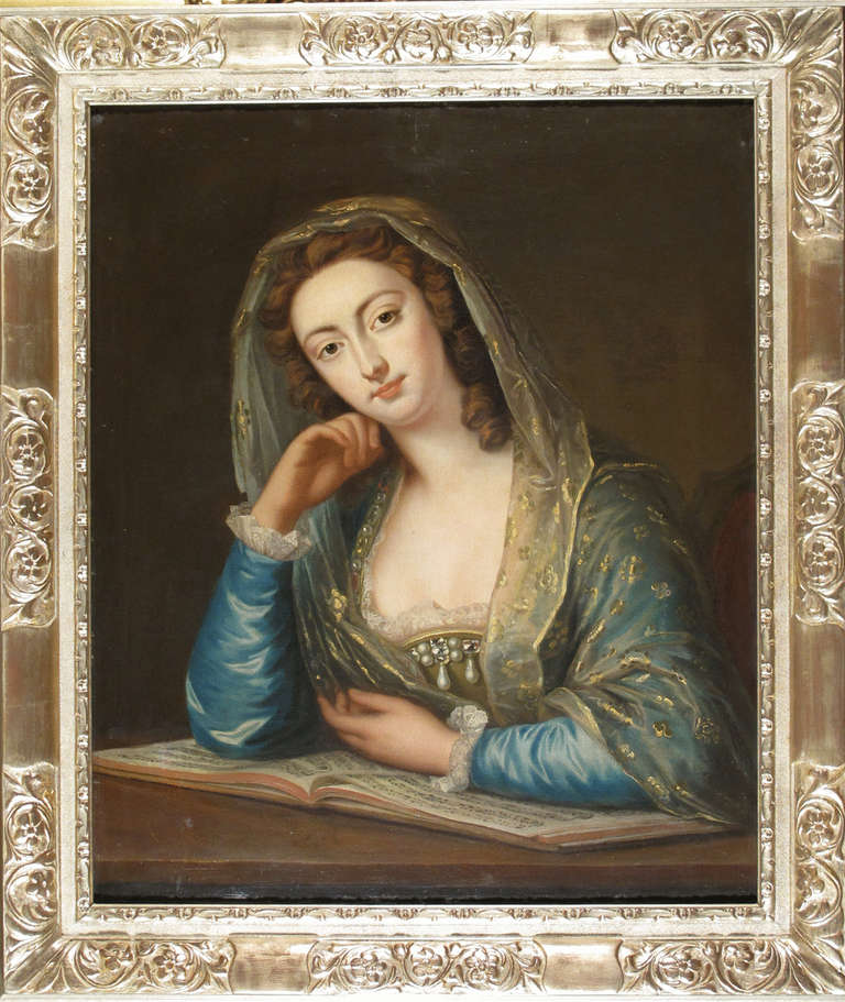 A63413
PORTRAIT OF A LADY
READING A SHEET OF MUSIC
THOUGHT TO BE MARGARET (PEG) WOOFINGTON

JOHN GILES ECCARD(T)

Flourished c.1720 -1779
Oil on canvas 29 ½ x 24 ¾ inches
Framed size 36 x 31 ½ inches

Eccard was born in Germany.
He