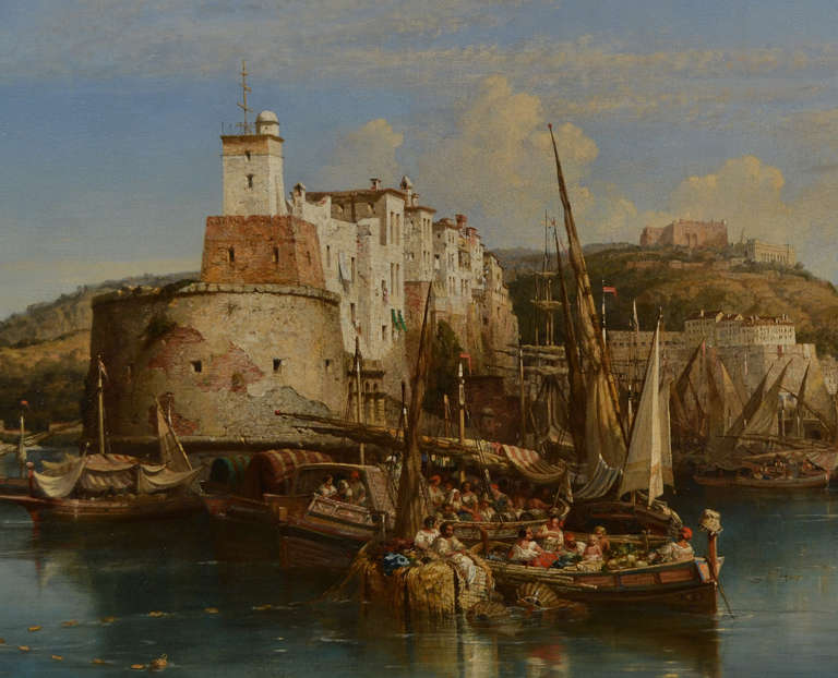 X6393
THE BAY OF NAPLES

WILLIAM WYLD
1806 - 1889
Oil on canvas 39 x 65 inches
Framed size 47 ½ x 72 ½ inches

William Wyld was born in London in 1806. He became interested in drawing while very young. At the age of 20 his father died and