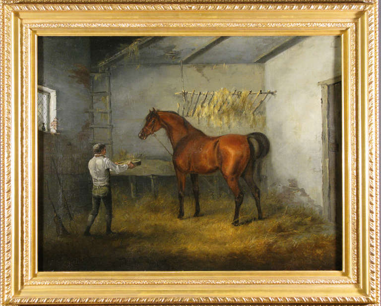 B67100

HORSE IN A STABLE BEING FED BY A GROOM

JOHN FRANCIS SARTORIUS

Circa 1775 -1831 Signed
Oil on canvas 28 x 36 inches
Framed size 36 x 43 ½ inches

John Francis Sartorius was the son of John N. Sartorius and grandson of Francis