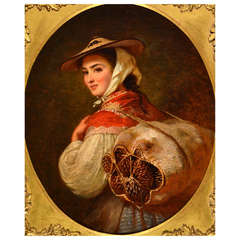 Portrait of a Young Girl by Alfred Fowler Patten 19th Century Oil Painting 12