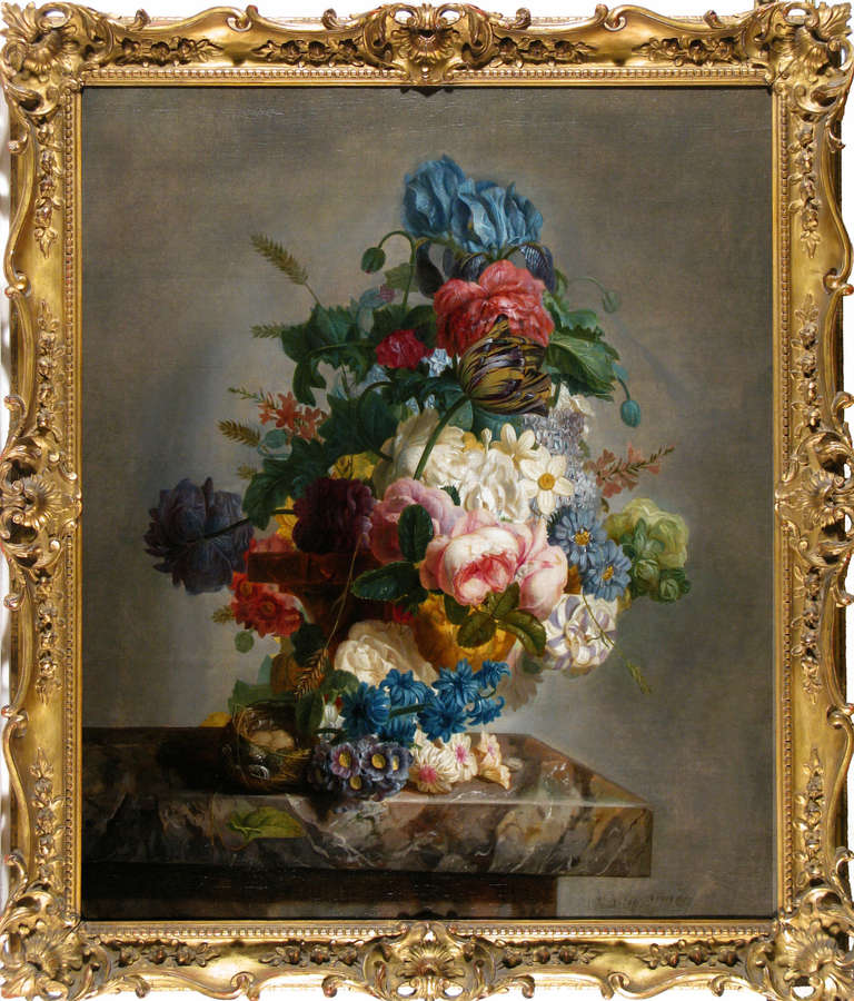 X6065

STILL LIFE OF MIXED FLOWERS
ON A MARBLE LEDGE

MARTIMUS VAN SPAEY (SPAY)

1777 – died after 1818 Signed
Oil on canvas 30 x 25 ¾ inches
Framed size 34 ½ x 29 ½ inches

Born in Antwerp and studied at the Academy there.
Martimus
