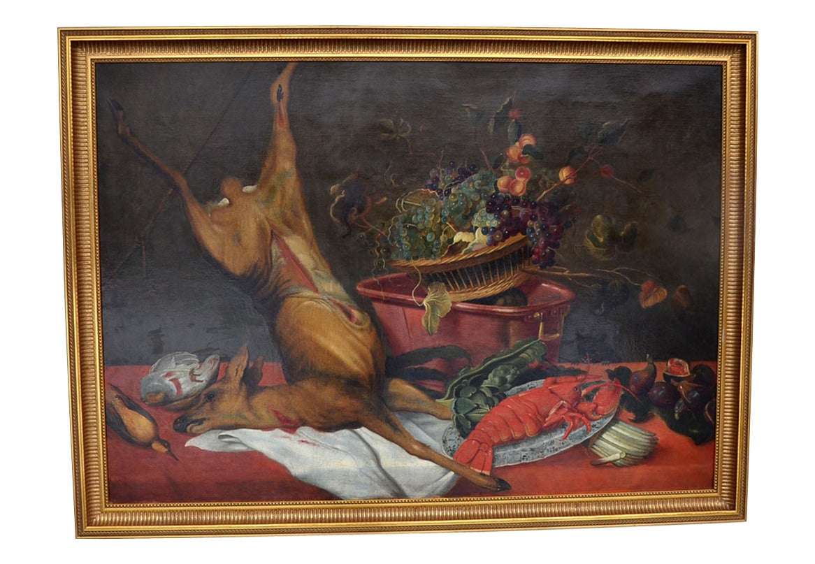 Baroque Hunting Still Life, Circle of Frans Snyders, Before 1700. Oil on canvas.

The Flemish masters of the Baroque period continued the tradtion of masters and pupils which was established during the renaissance. 

Frans Snyders was baptized
